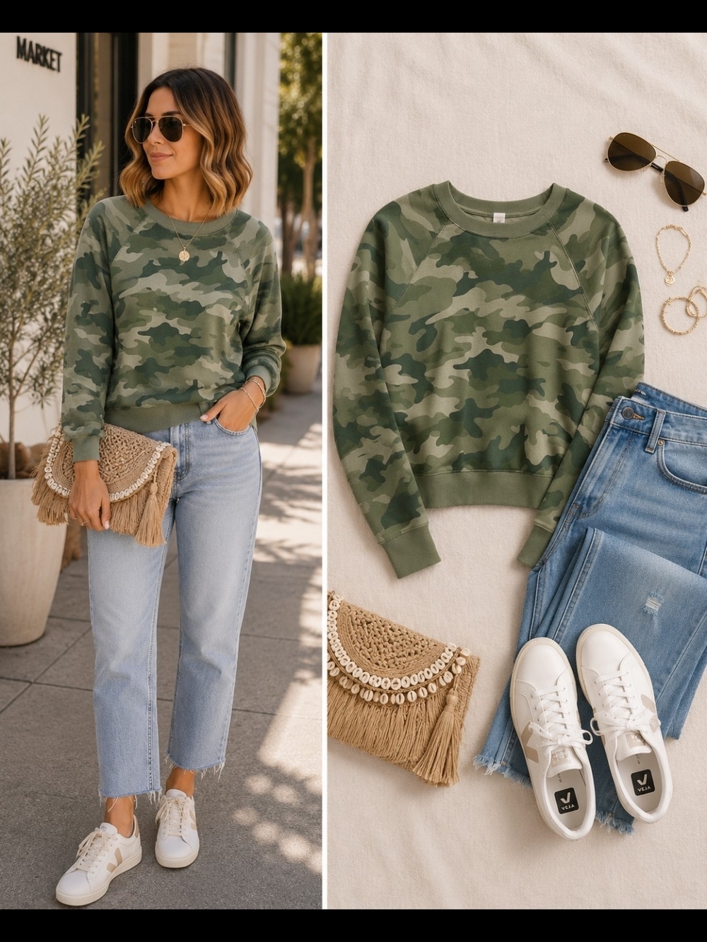 Old Navy Camo Sweatshirt XS Green Military Crewneck Pullover Soft Cozy Casual
